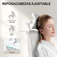 HOMCOM Silla de Escritorio de Malla Reclinable con Reposacabezas Giratoria Soporte Lumbar Reposapiés y Altura Regulable Gris(m-6)