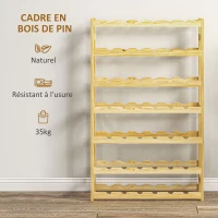HOMCOM Casier à bouteilles, porte-bouteille en bois à 7 niveaux pour 42 bouteilles, 63 x 25 x 102cm, naturel(m-5)