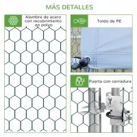 PawHut Gallinero para Exterior Jaula para Gallinas de Acero Galvanizado con Cubierta de PE y Cerradura 3x4x2 m Plata(m-7)