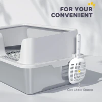 PawHut Stainless Steel Litter Box with Detachable Rim, Scoop, Easy Cleaning, Odour-Resistant, 60 x 40 x 28 cm(m-7)