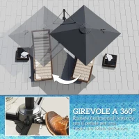 Outsunny Ombrellone da Giardino 2.5x2.5 m a Braccio, Girevole a 360° con Manovella e Base a Croce, Grigio Scuro(m-6)