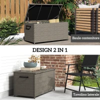 Outsunny Baule da Esterno da 184L in Rattan PE con Ruote e Rivestimento Interno Impermeabile, 102x52x52 cm, Grigio(m-9)