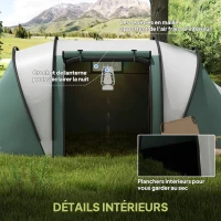 Outsunny Tente de camping familiale 4-5 personnes avec 2 chambres 3000 mm imperméable et ventilée, sac de transport, vert(m-6)