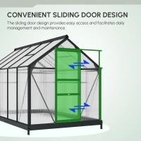 Outsunny 6 x 10ft Polycarbonate Greenhouse, Large Walk-In Green House with Slide Door and Window, Garden Plants Grow House with Aluminium Frame and Foundation, Grey(m-7)