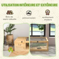 PawHut Maison enclos cage habitat pour petit animal tortues avec 2 espaces 91 x 60,5 x 32 cm bois massif jaune clair(m-4)