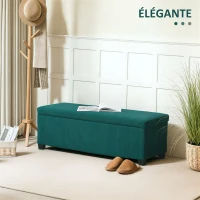 HOMCOM Banc de rangement bout de lit en velours côtelé avec couvercle, pour salon, chambre, entrée, 112 x 42 x 40 cm, vert(m-4)