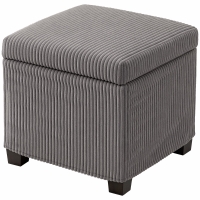 HOMCOM Coffre pouf rangement 30 L avec couvercle amovible, ottoman cube rembourré en velours côtelé, 40 x 40 x 40 cm, gris
