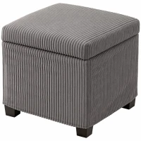 HOMCOM Coffre pouf rangement 30 L avec couvercle amovible, ottoman cube rembourré en velours côtelé, 40 x 40 x 40 cm, gris(m-1)
