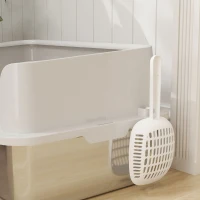 PawHut Stainless Steel Litter Box with Detachable Rim, Scoop, Easy Cleaning, Odour-Resistant, 60 x 40 x 28 cm(m-9)