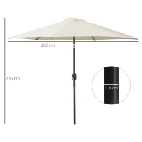 Outsunny Umbrela de Gradina si Plaja Inclinabila Aluminiu si Poliester Alb Φ2.6×2.35m(m-3)