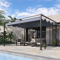Outsunny 4 x 3(m) Metal Outdoor Pergola with Retractable Roof, Outdoor Gazebo with Drainage Holes for Garden, Patio, Lawn, Grey(m-10)