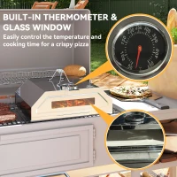 Outsunny 8 in Portable Stainless Steel BBQ Grill Top Pizza Oven with Built-in Thermometer and Viewing Window for Gas and Charcoal BBQ Grills, Includes Carry Handles, Pizza Stone and Peel, Silver Tone(m-5)