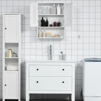 kleankin Armoire murale, meuble salle de bain avec étagère réglable, double porte et étagère ouverte, 60 x 20 x 70 cm, blanc(m-7)