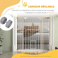 PawHut Barrière de sécurité animaux de 104,1H cm avec porte fermeture automatique système de double verrouillage blanc(m-6)