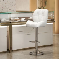 HOMCOM Scaun de Bar Pivotant cu Tapițerie din Piele Artificială, Scaun de Bucătărie cu Spătar și Înălțime Reglabilă, 47x49x90-111 cm, Alb(m-8)