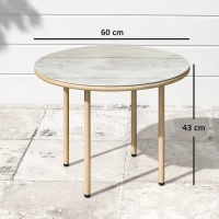 Outsunny Round Coffee Table, Modern End Side Table with Faux Marble Tempered Glass Top, Steel Frame for Living Room, Bedroom, Office, Beige(m-3)