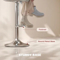 HOMCOM Scaun de Bar Pivotant cu Tapițerie din Piele Artificială, Scaun de Bucătărie cu Spătar și Înălțime Reglabilă, 47x49x90-111 cm, Alb(m-6)