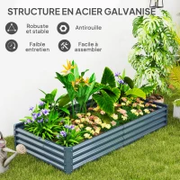 Outsunny Carré potager rectangulaire, lit de jardin surélevé en acier galvanisé, fond ouvert, 180 x 90 x 30 cm, gris argenté(m-5)