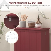 HOMCOM Armoire meuble de cuisine garde-manger 2 portes avec 5 étagères et 12 porte-épices - 60 x 30 x 104 cm - rouge(m-7)