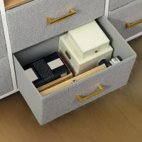 HOMCOM Cómoda com 8 Gavetas Estofada em Borreguito com Estação de Carga Porta USB Tipo-C e Estrutura de Aço 110x30x76 cm Cinzento(m-9)