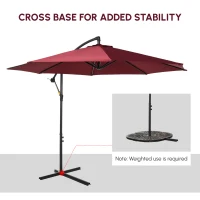 Outsunny Cantilever Umbrella Parasol Hanging Banana Steel Dark Green 3M Patio Wine Red(m-8)