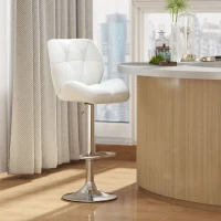 HOMCOM Scaun de Bar Pivotant cu Tapițerie din Piele Artificială, Scaun de Bucătărie cu Spătar și Înălțime Reglabilă, 47x49x90-111 cm, Alb(m-7)