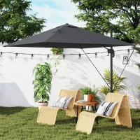 Outsunny Ombrellone da Giardino 2.5x2.5 m a Braccio, Girevole a 360° con Manovella e Base a Croce, Grigio Scuro(m-9)