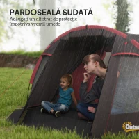 Outsunny Cort de Camping pentru 2-4 Persoane cu 2 Camere, Uși Duble și Geantă de Transport, 360x250x130 cm, Gri(m-5)