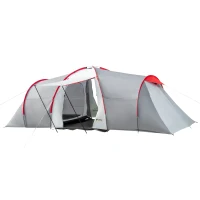 Outsunny Campingtent voor 4 Personen, met Luifel, 2 Slaapkamers, Vensters, Accessoires, Grijs(m-10)