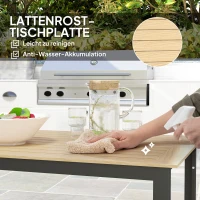 Outsunny Tuintafel Metaal 175x78 cm Weerbestendig Balkontafel met Houtlook, Anti-slip Eettafel Zwart(m-5)