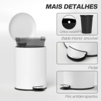 HOMCOM Balde de Lixo para Cozinha 20L com Pedal Tampa com Fechamento Suave e Cubo Amovível 36x30x44 cm Creme(m-7)