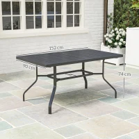 Outsunny Tuintafel 152x90 cm, Weerbestendige Balkontafel van Staal, Bijzettafel met Parasolgat, Lattenontwerp Zwart(m-3)
