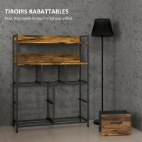 HOMCOM Meuble de rangement commode 7 tiroirs en tissu pliables et amovibles étagères ouvertes, brun rustique(m-6)