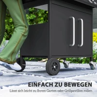 Outsunny Gasgrill 15,2 KW Grillwagen inkl 5 Edelstahl-Brenner Rolle Seitenkocher 129,5 x 56 x 110 cm Schwarz(m-8)
