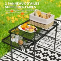 Outsunny Table de camping pliante avec 2 étagères latérales, hauteur réglable pour camping, pique-nique, barbecue, noir(m-4)