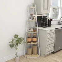 HOMCOM Five-Tier Corner Shelf - White/Wood-Effect(m-9)