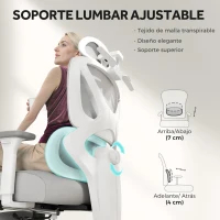 HOMCOM Silla de Escritorio de Malla Reclinable con Reposacabezas Giratoria Soporte Lumbar Reposapiés y Altura Regulable Gris(m-5)