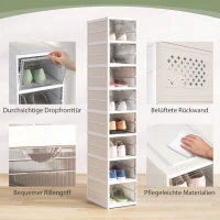 HOMCOM Regał na Buty 8-Poziomowy, Składany, z Wentylowanym Tyłem, Plastikowy, Biały(m-5)