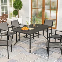 Outsunny Tuintafel 152x90 cm, Weerbestendige Balkontafel van Staal, Bijzettafel met Parasolgat, Lattenontwerp Zwart(m-2)