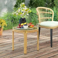 Outsunny Tavolino da Giardino in Rattan e Vetro Rotondo in Stile Boho Chic, Ø50x44 cm, Giallo(m-2)
