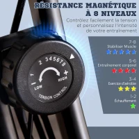 HOMCOM Vélo d'appartement pliable, vélo d'exercice, home traîner pour adultes, 8 niveaux de résistance magnétique, capteurs pouls main, écran LCD multifonction, selle réglable, acier, jaune, noir(m-6)