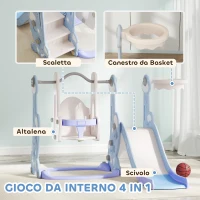 AIYAPLAY Gioco per Bambini 4 in 1 con Scivolo, Altalena, Arrampicata e Canestro, 147.5x160x107 cm, Azzurro Chiaro(m-4)