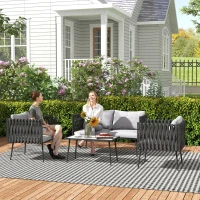Outsunny 4-Piece Garden Furniture Set with Cushions - Light Grey(m-8)