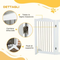 PawHut Cancellino per Cani Pieghevole a 3 Pannelli in Legno e Acciaio, 154x30x80 cm, Bianco(m-6)