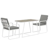 Outsunny Set de Gradina cu Masa si Scaune cu Perne Detasabile, Blat din Sticla si Cadru din Otel, 108x60x72 cm, Alb(m-11)