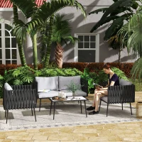 Outsunny 4-Piece Garden Furniture Set with Cushions - Light Grey(m-2)