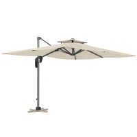 Outsunny 3.7 x 2.7 m Cantilever Parasol w/360° Rotation and Easy Tilt Adjustment, Aluminium Hanging Offset Outdoor Umbrella w/Double Top, Cross Base, UPF50+ Hanging Sun Shade, Grey Wood Effect Pole(m-1)