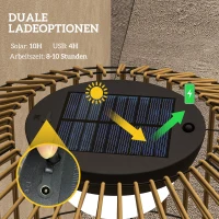 Outsunny Gartenleuchte, Solar & USB, Einschaltautomatik, Pflanzregal, Braun/Schwarz(m-4)