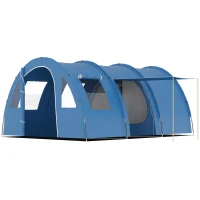 Outsunny Cort de Camping pentru 5-6 Persoane cu 2 Uși, Ferestre și Buzunare de Depozitare, 475x315x215 cm, Albastru(m-11)