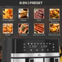 HOMCOM Friteuse à air sans huile, Air Fryer, double compartiment 8,5 L, 2700 W - 8 programmes, température réglable, minuterie(m-5)